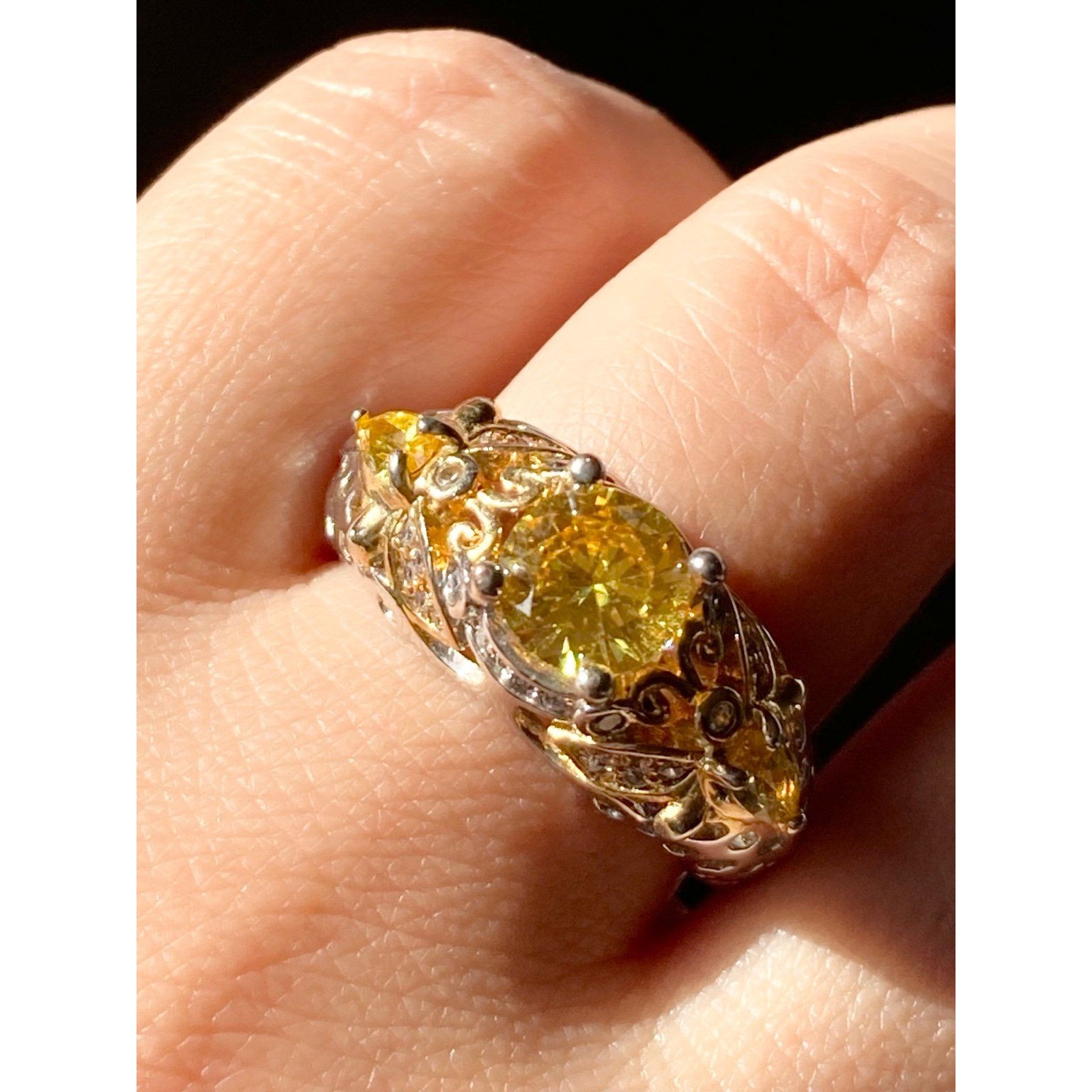 Platinum Over 925 Sterling Silver Yellow Cz Ring Size 825 48$